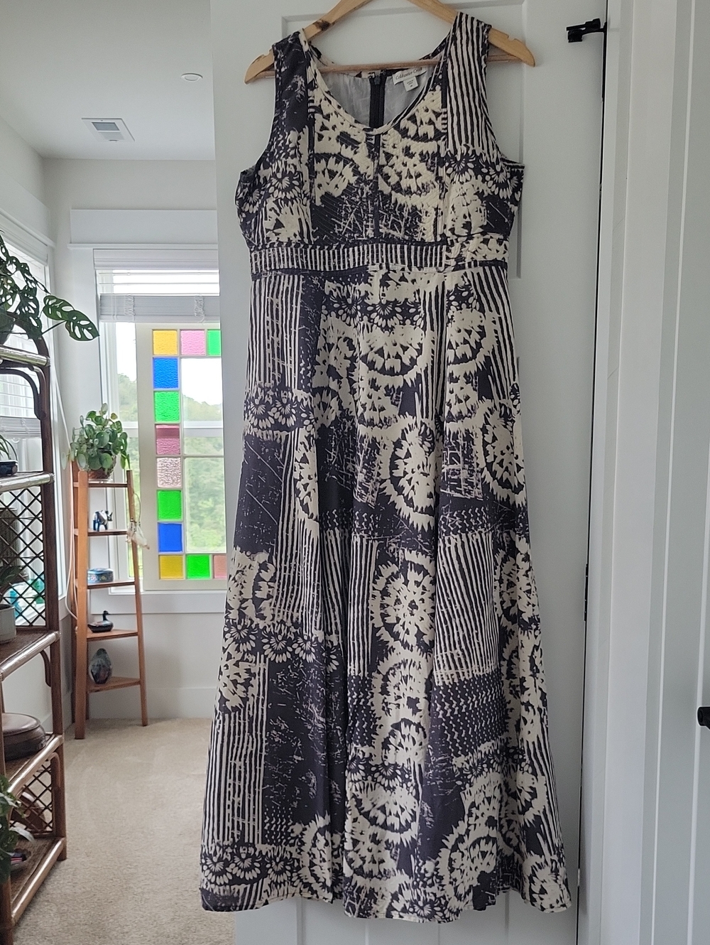 Coldwater Creek Charcoal and Cream Sleeveless Maxi Dress
